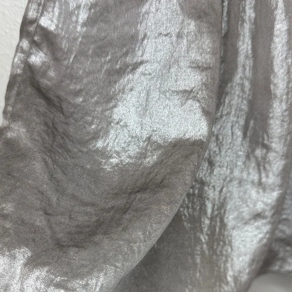 Corey Lynn Calter Shiny Stretch Metallic Silver Pewter A-Line Skirt w pockets- S - Picture 6 of 10